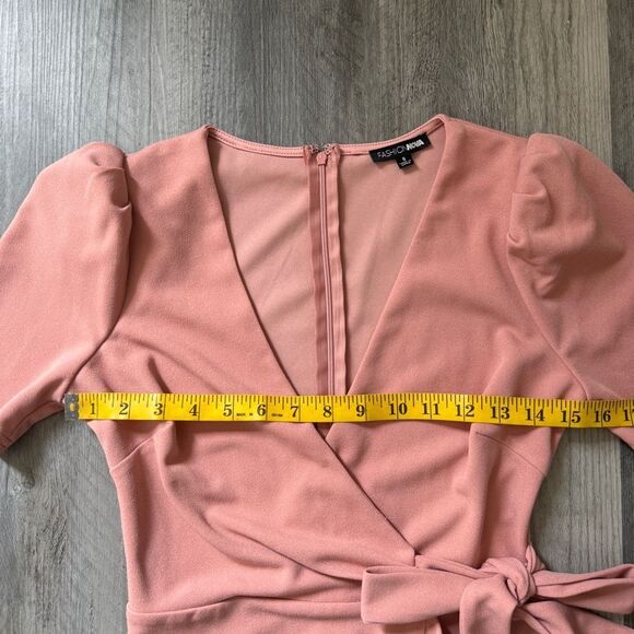 Fashion Nova Dusty Pink Ruffle Dress Small Feminine Surplice Wrap - Picture 9 of 11